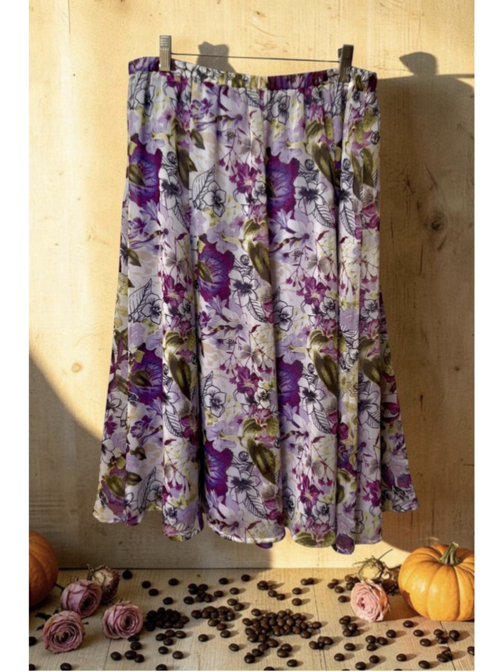 Christopher & Banks Skirt Floral A-Line Midi Lined Womens Large Colorful Purple